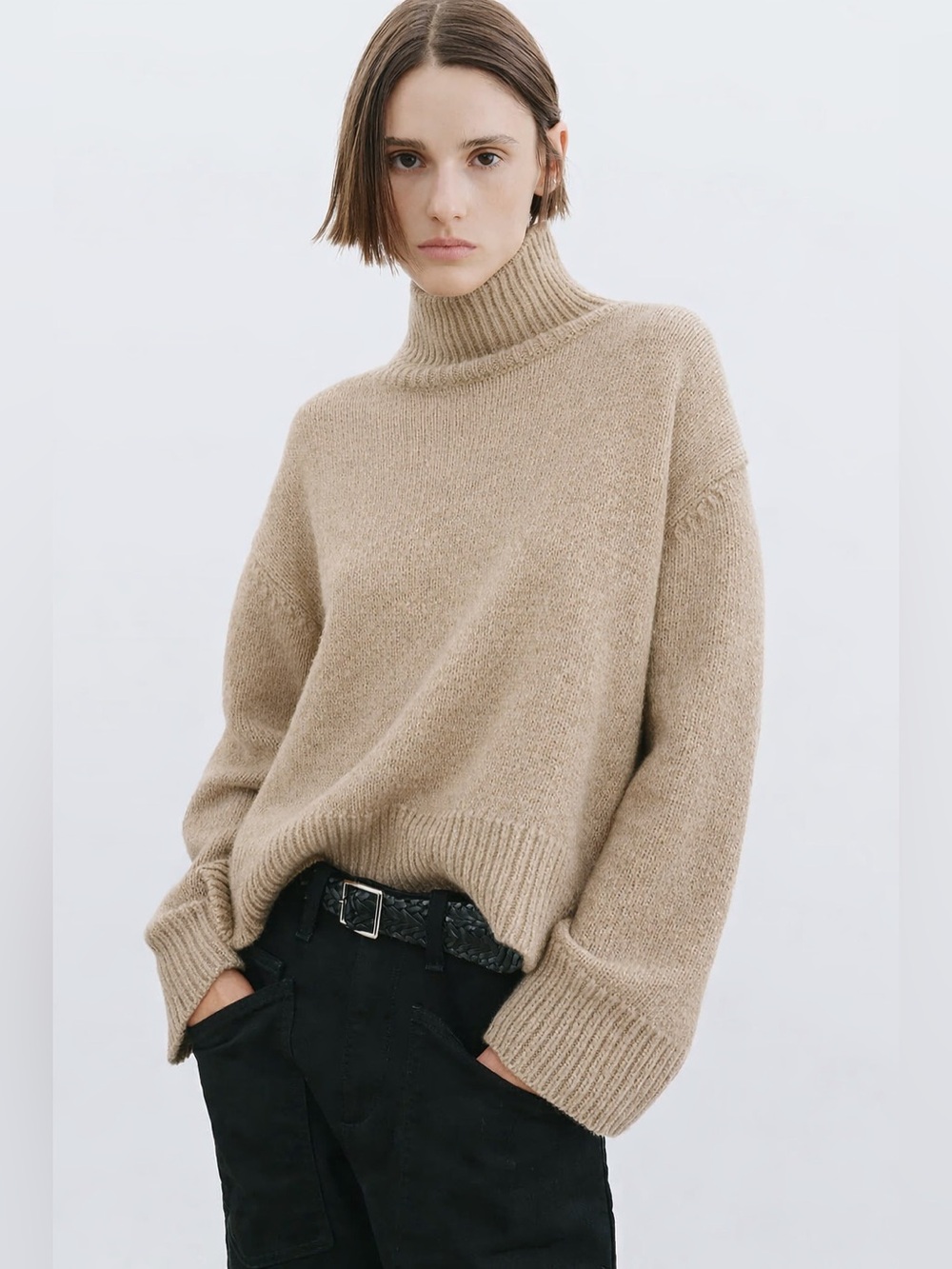 Nili Lotan Turtleneck OMAIRA SWEATER - 100% Lambs Wool - Beige Tan - Size XL -